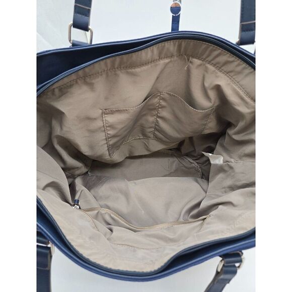 Large Anne  Klein Navy Tote Bag With Double Handles & Drawstring Accents - Picture 9 of 9